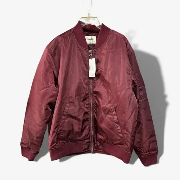 🌻NEW w/tag Label Go-To Bomber Jacket Marron Nylon Zip Front Long Sleeve Size L - Picture 3 of 9